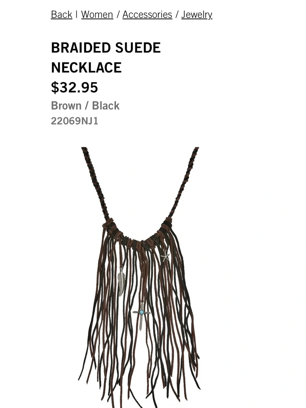 Justin Boots Braided Brown & Black Leather Necklace with Silver Accent